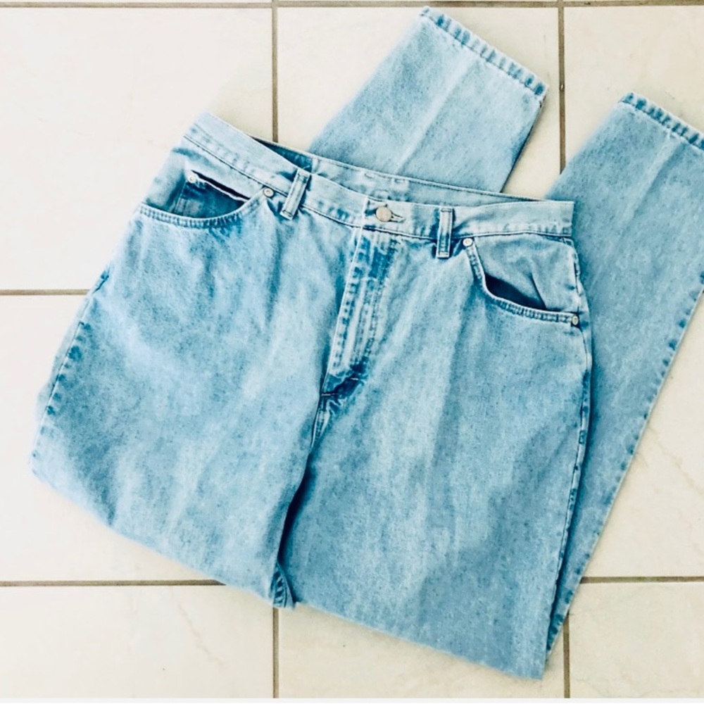 Vintage High Waist Tapered Riders Light Wash Blue Jeans Wide Baggy Retro